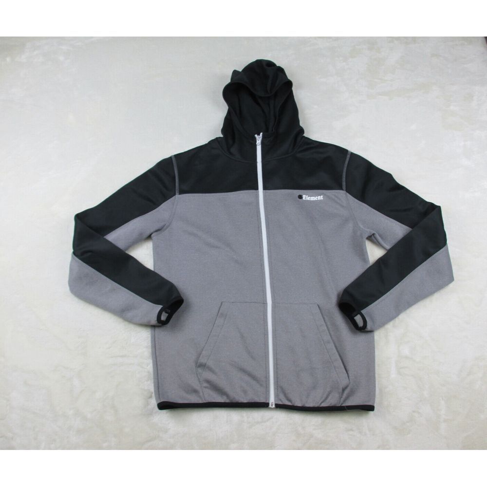 Element Sweater Mens Small Gray Spell Out Logo Full‎ Zip Skater Hooded*